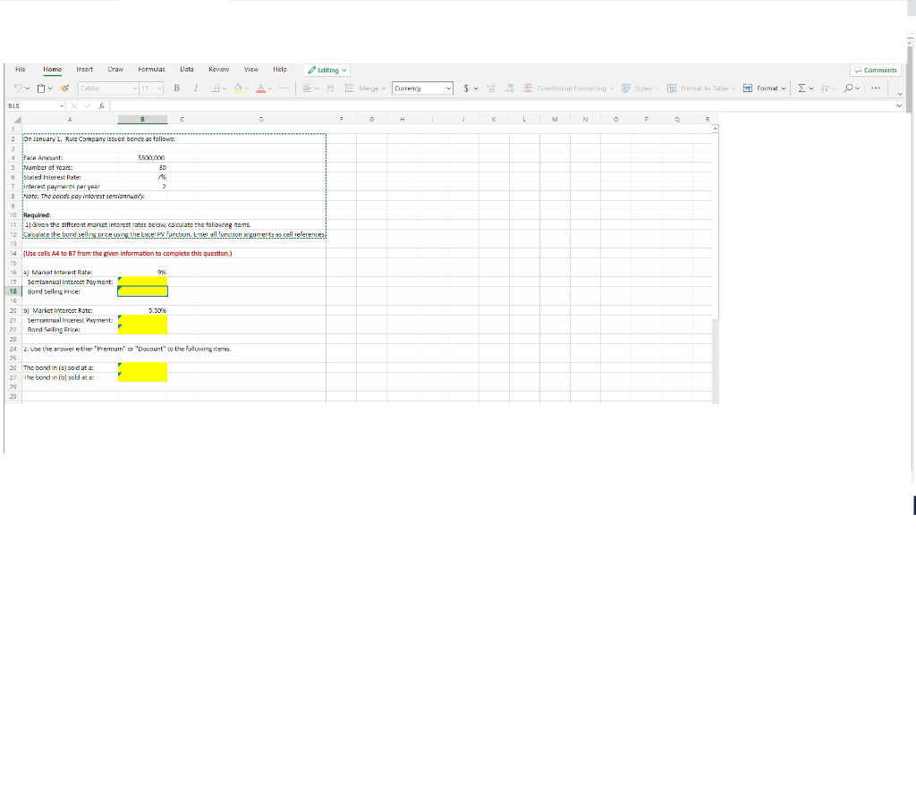 File Home Insert Draw Formulas Data Review View Help Calibri |11 B