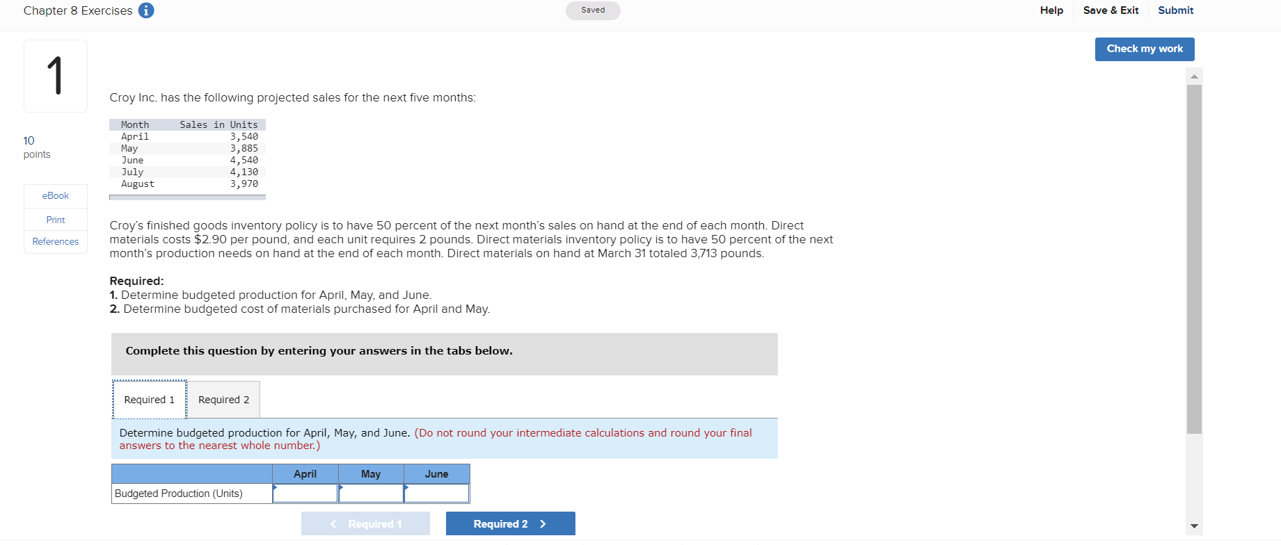 Chapter 8 Exercises 10 points 1 Croy Inc. has the following projected