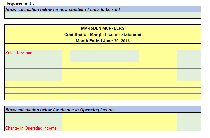 income statement for Marsden Mufflers for the month of June 2016: 2.