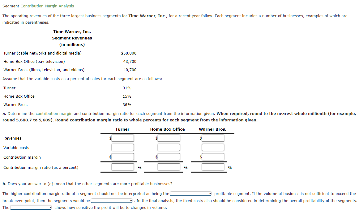 Segment Contribution Margin Analysis The operating revenues of the three largest business