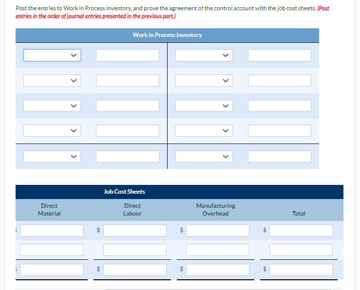 of the control account with the job cost sheets. (Post entries in