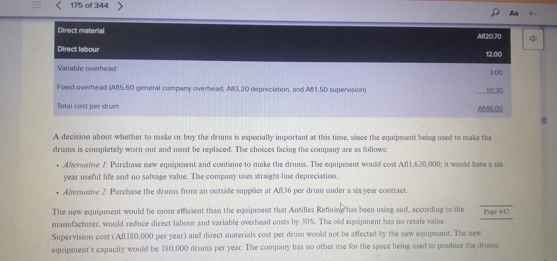 Aa F < 175 of 344 > PROBLEM 9-7 Preparing a Make-or-Buy