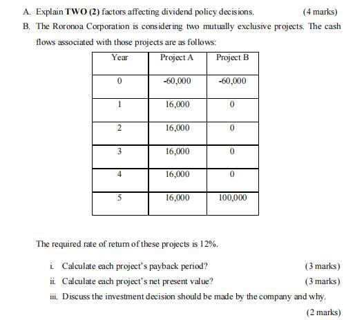 affecting dividend policy decisions. (20 MARKS) (4 marks) B. The Roronoa Corporation
