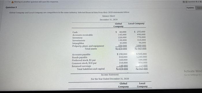 Moving to another question will save the response Question 9 Global Company