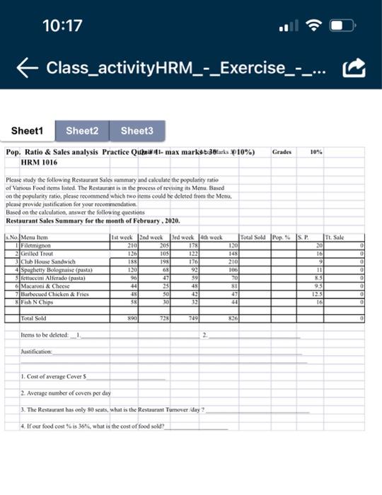 Sheet1 10:17 Class_activityHRM_-_Exercise_-_... Sheet2 Sheet3 Pop. Ratio & Sales analysis Practice Qua41-max