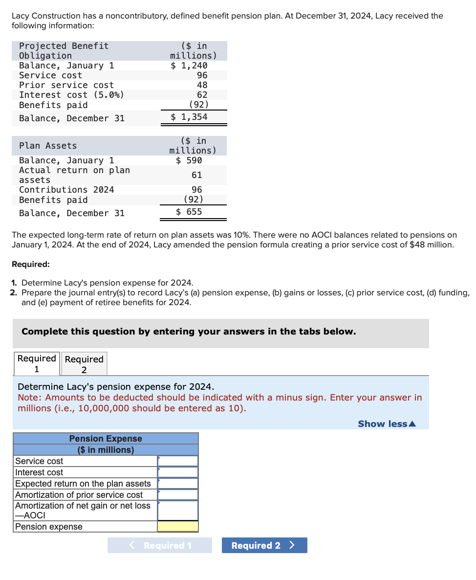 Lacy Construction has a noncontributory, defined benefit pension plan. At December 31,