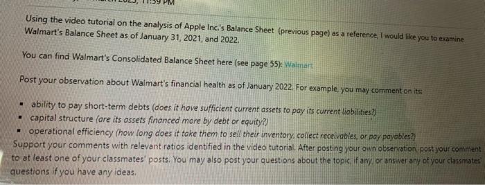 Using the video tutorial on the analysis of Apple Inc.'s Balance Sheet
