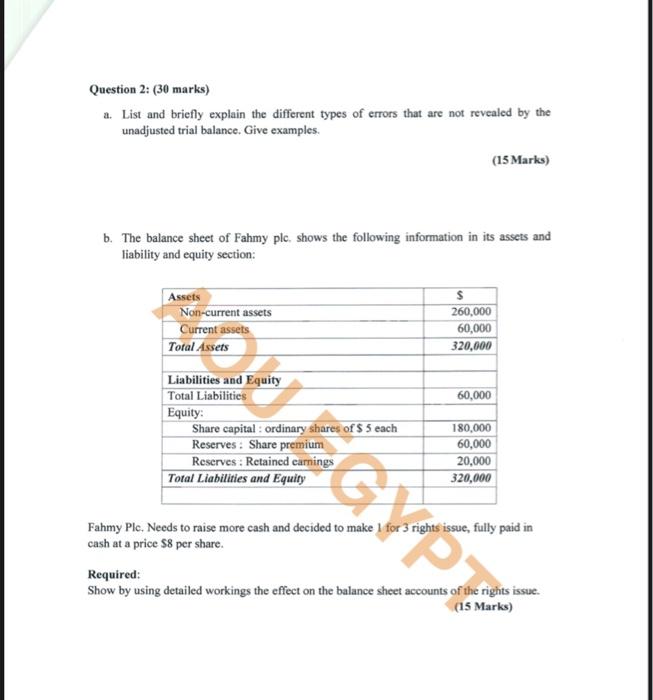 Question 2: (30 marks) a. List and briefly explain the different types