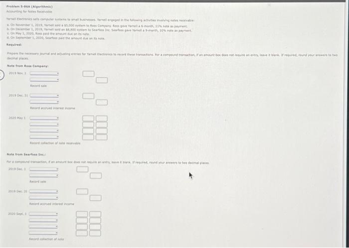 Problem 5-864 (Algorithmic) Accounting for Notes Receivable On November 1, 2019, yamet