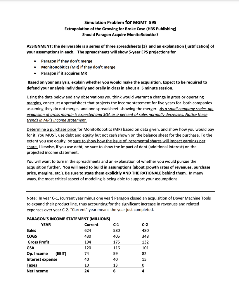 Simulation Problem for MGMT 595 Extrapolation of the Growing for Broke Case