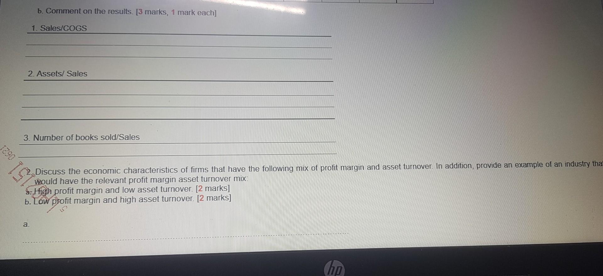 0621 a b. Comment on the results. [3 marks, 1 mark each]
