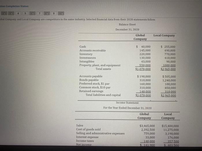 tion Completion Status: 4 5 7 9 obal Company and Local Company