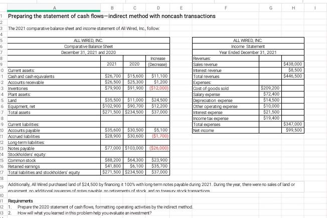 C D E F G H 1 Preparing the statement of cash