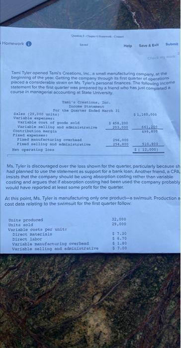 Homework Help Save & Exit Submit Check myrk Tami Tyler opened Tami's