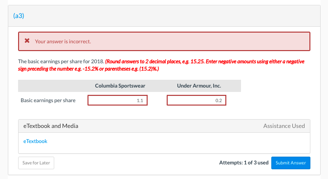 (a3) * Your answer is incorrect. The basic earnings per share for