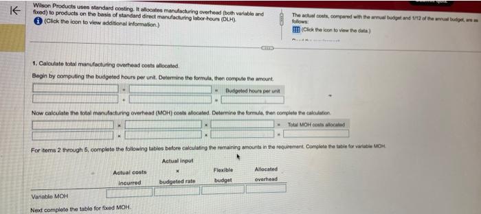 Wilson Products uses standard costing. It allocates manufacturing overhead (both variable and