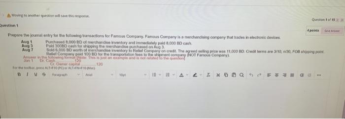 Moving to another question will save this response Question 1 Prepare the