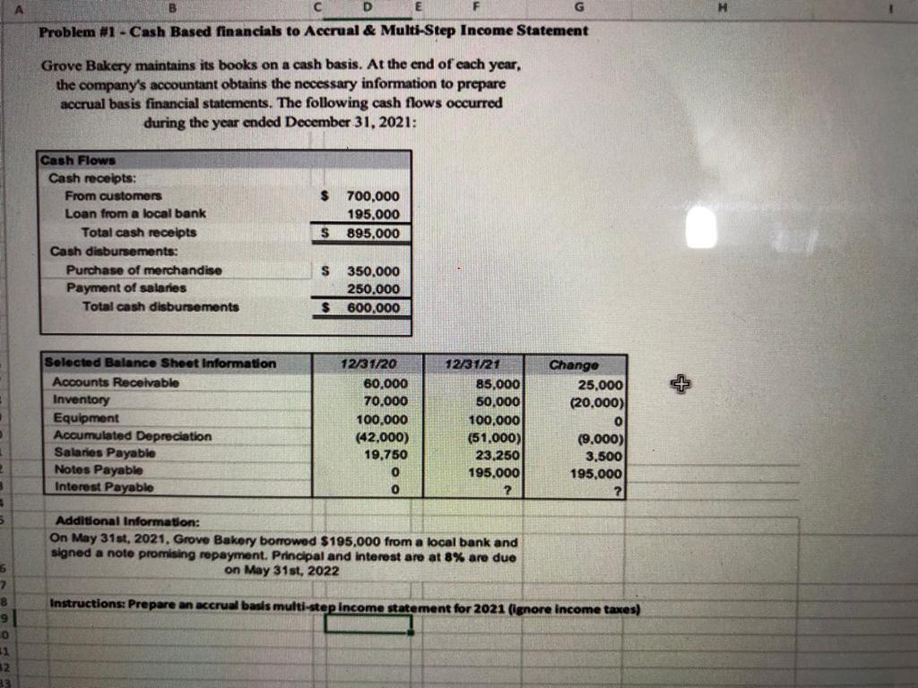 41 32 C D E G Problem #1 - Cash Based financials