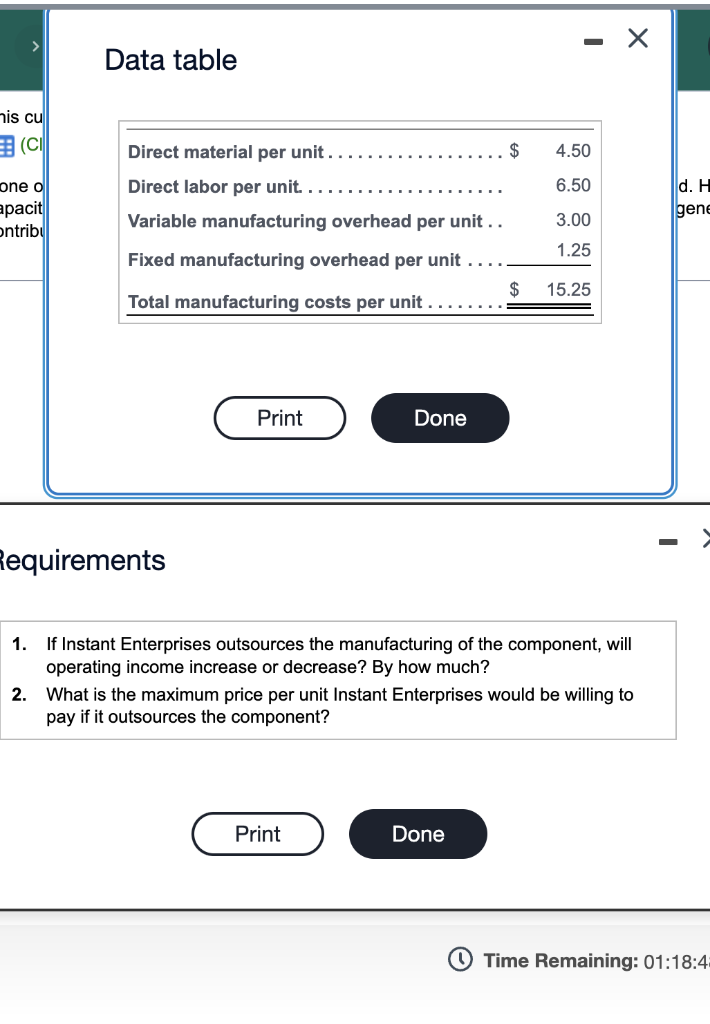 mis cu Data table 10) E Direct material per unit. $ 4.50