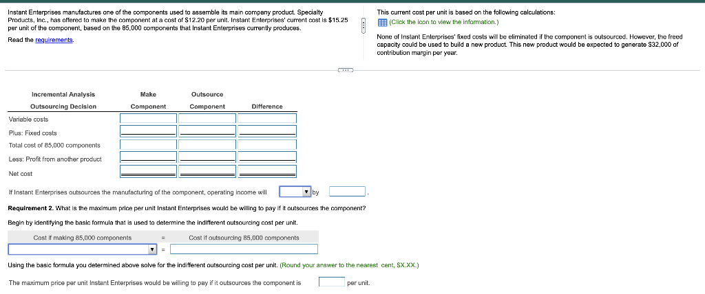 one o Direct labor per unit... 6.50 d. H apacit ontrib Variable