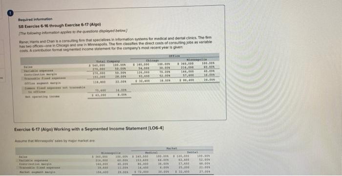 Required information SB Exercise 6-16 through Exercise 6-17 (Algo) The following information