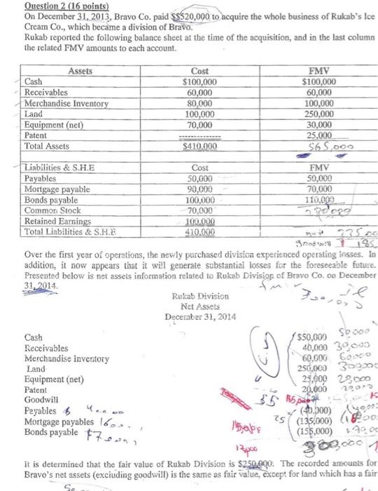 Question 2 (16 points) On December 31, 2013, Bravo Co. paid $520,000