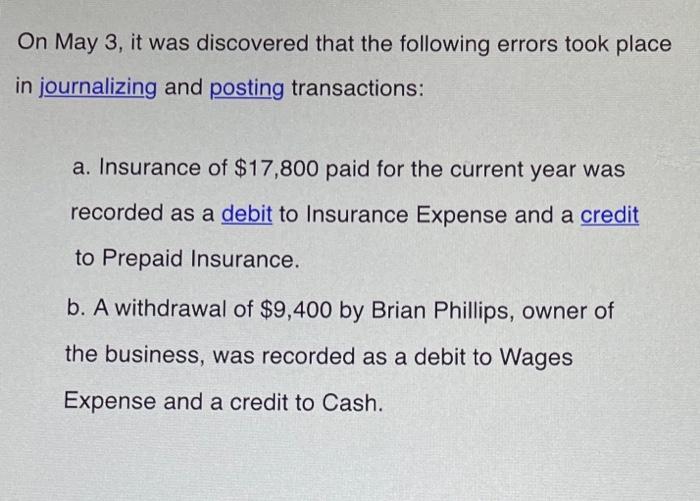 On May 3, it was discovered that the following errors took place