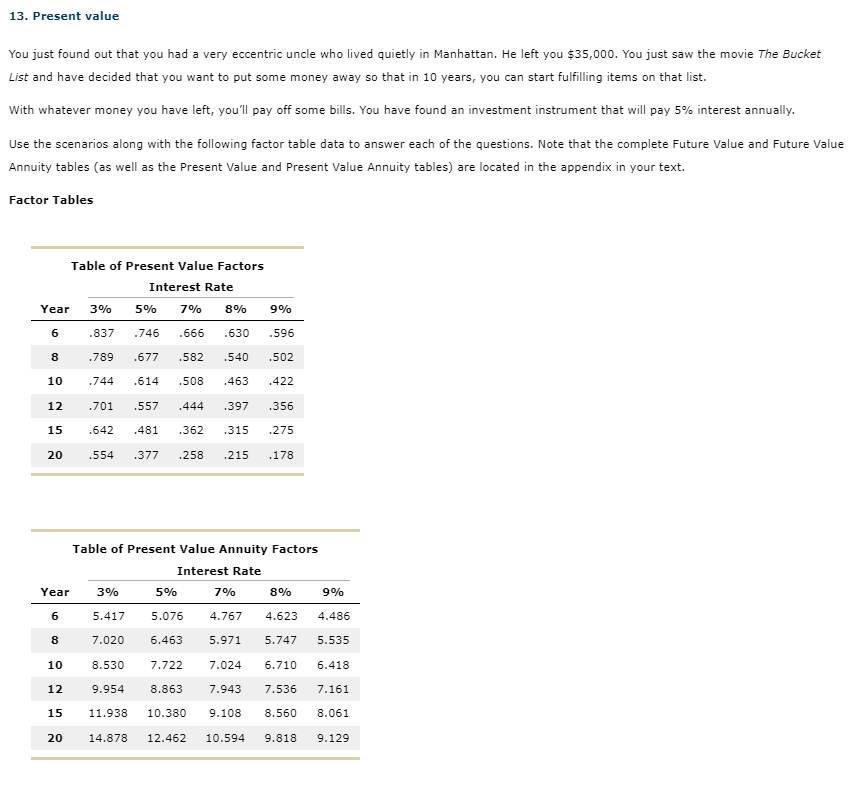 13. Present value You just found out that you had a very