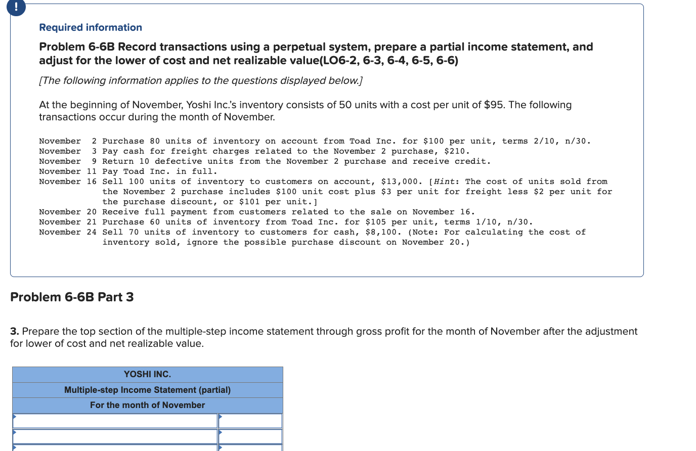 partial income statement, and adjust for the lower of cost and net