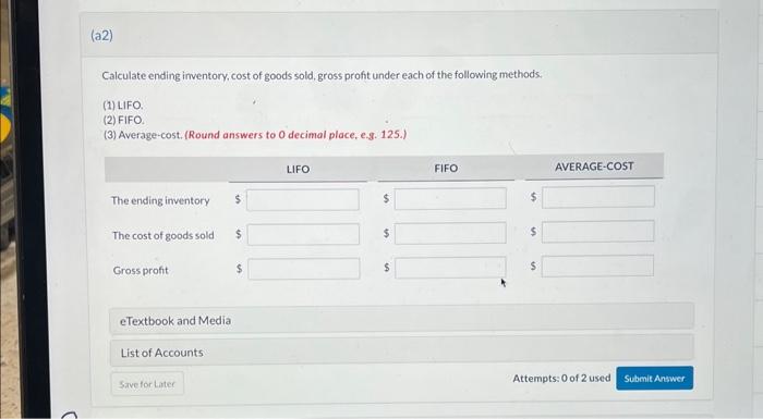 for inventory. Date: Description Units Unit Cost or Selling Price Oct. 1