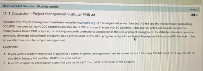 This is a graded discussion: 50 points possible Ch 1 Discussion -