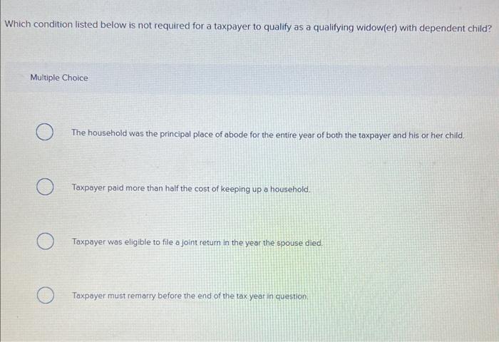 Which condition listed below is not required for a taxpayer to qualify