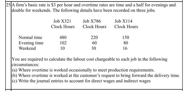 25 A firm's basic rate is $3 per hour and overtime rates