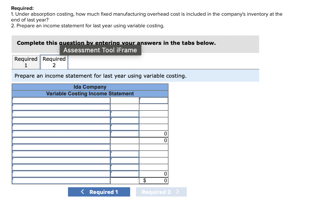 Operating Income [LO6-2] Ida Company produces a handcrafted musical instrument called a