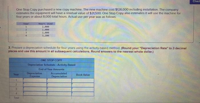 One Stop Copy purchased a new copy machine. The new machine cost