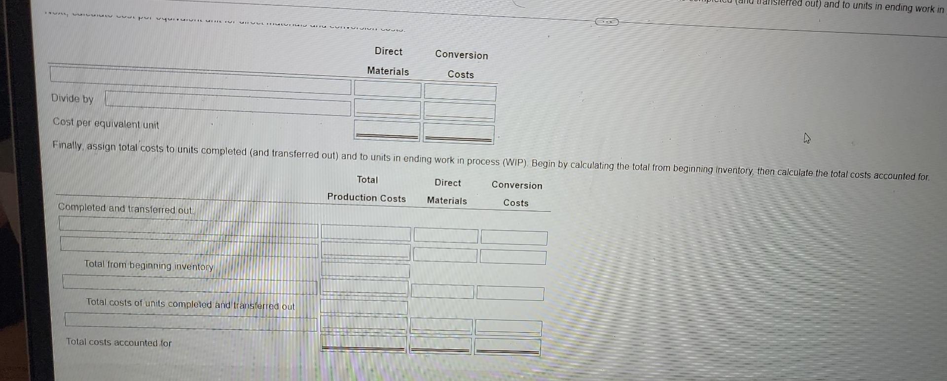 in ending work in 13 Finally, assign total costs to units completed