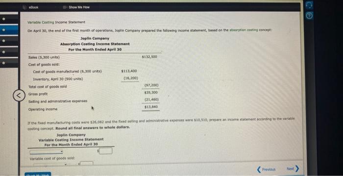 eBook Show Me How Variable Costing Income Statement On April 30, the