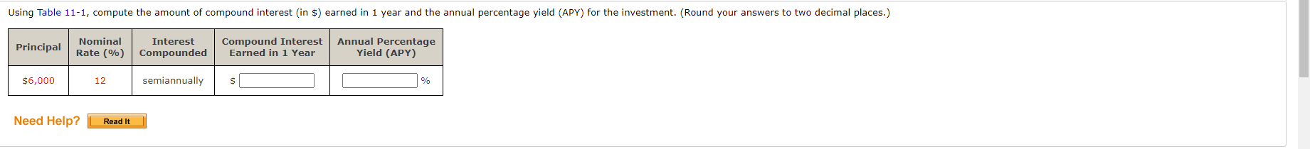 Using Table 11-1, compute the amount of compound interest (in $) earned