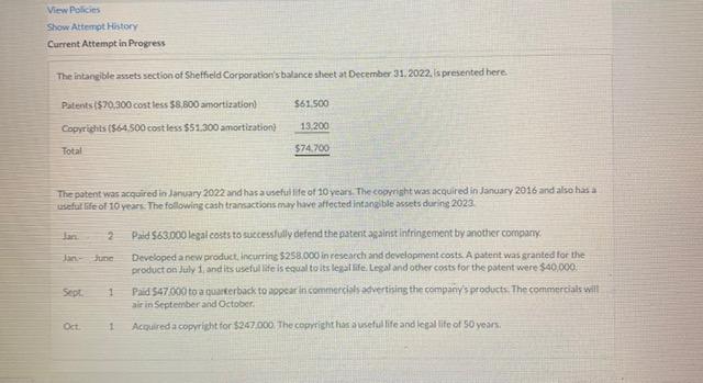 View Policies Show Attempt History Current Attempt in Progress The intangible assets