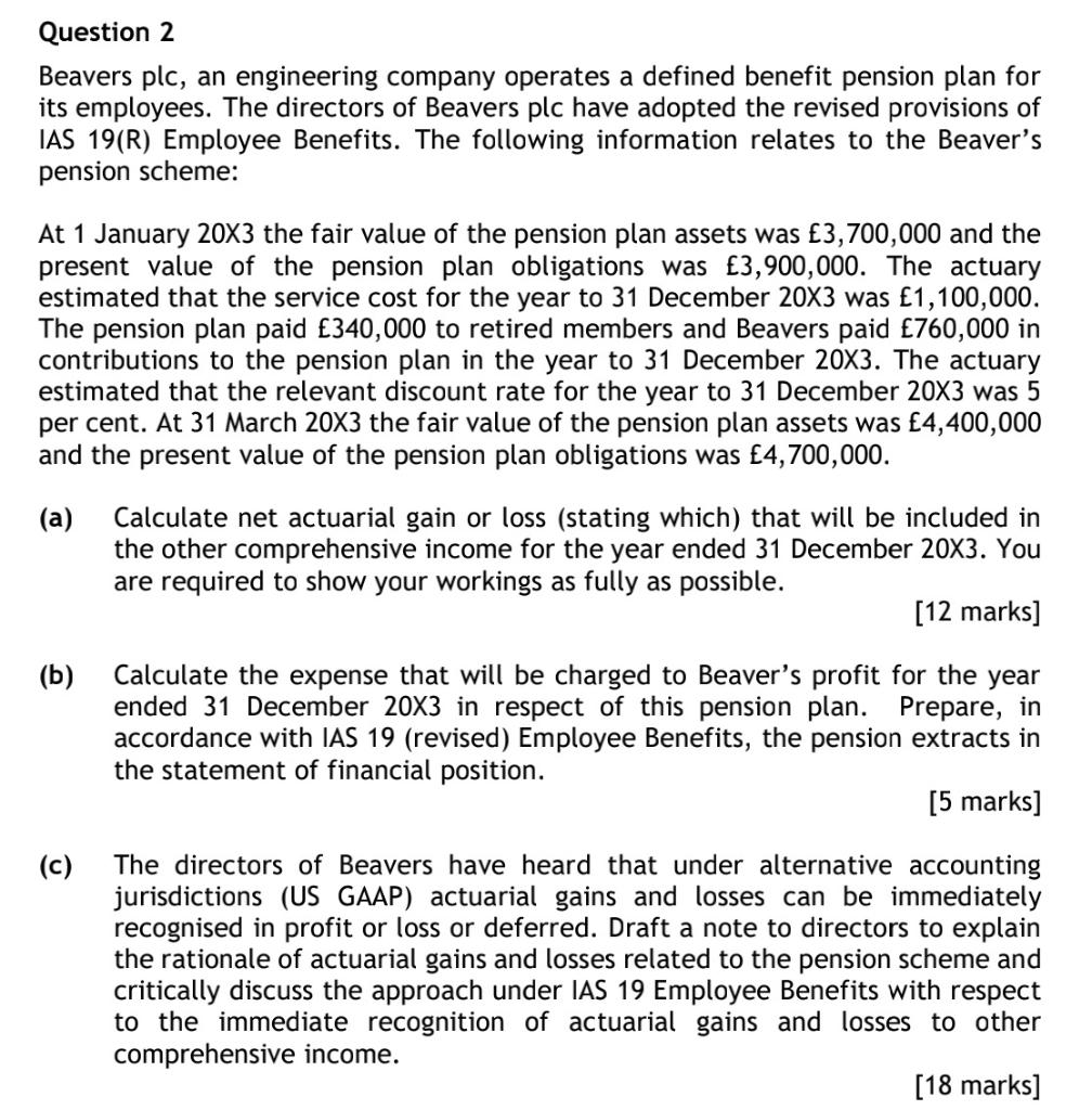Question 2 Beavers plc, an engineering company operates a defined benefit pension