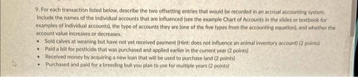 9. For each transaction listed below, describe the two offsetting entries that