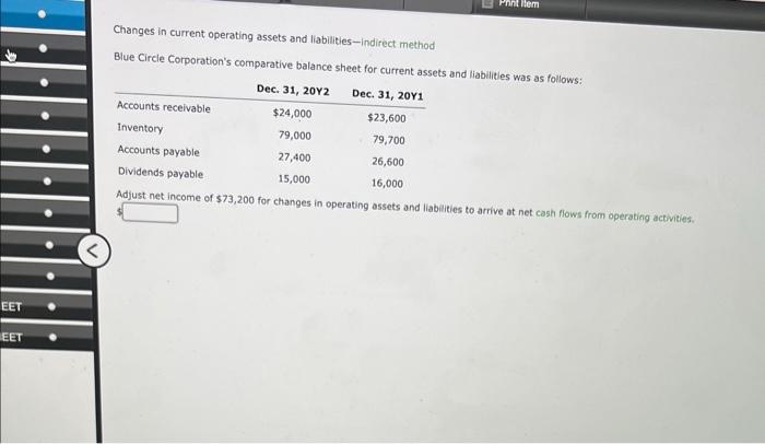 EET EET Print Rem Changes in current operating assets and liabilities-indirect method