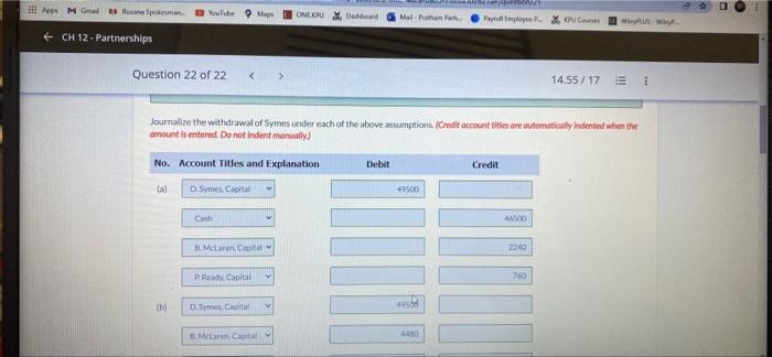 Partnership are as follows Partner Capital Balance Profit and loss ratio B.