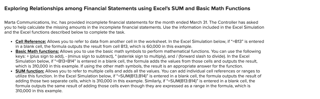 Exploring Relationships among Financial Statements using Excel's SUM and Basic Math Functions