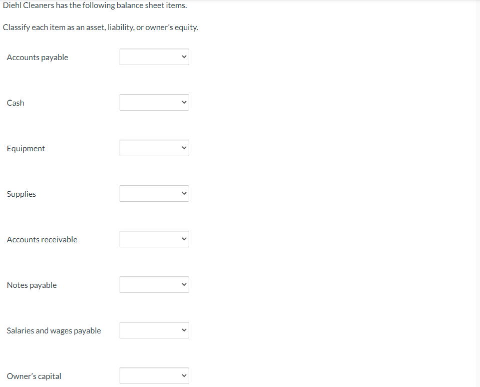 owner's drawings, revenues, or expenses. Then indicate whether each item increases or