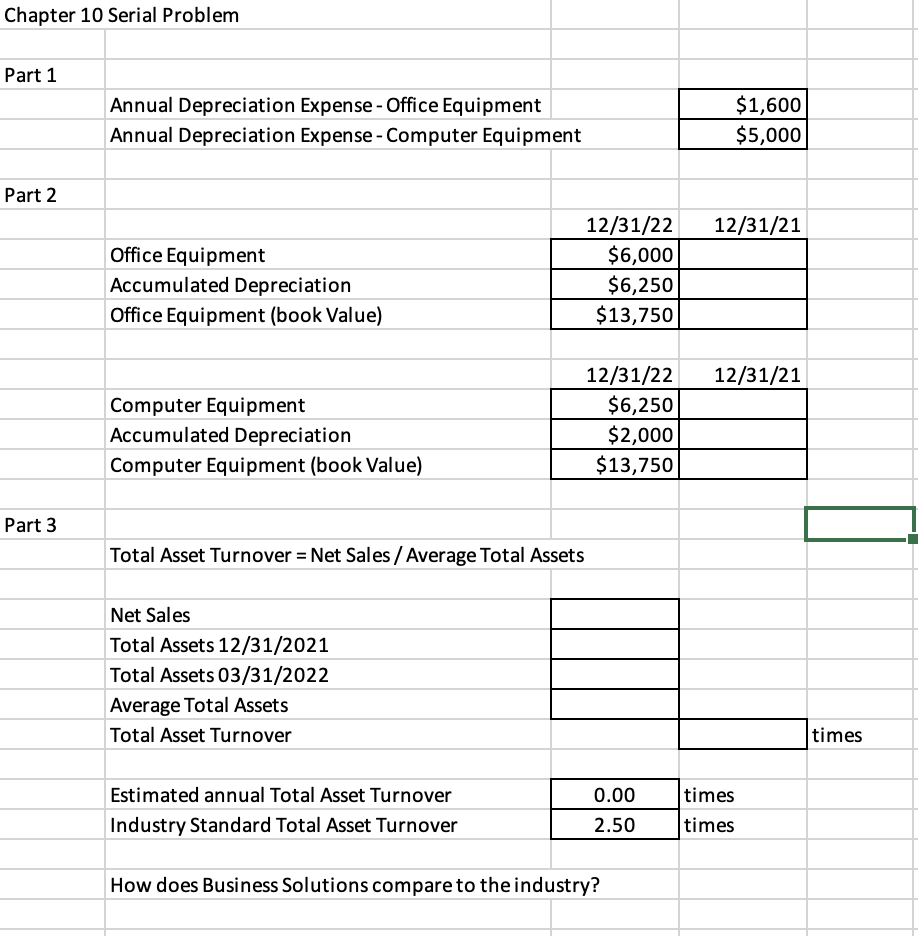 Chapter 10 Serial Problem Part 1 Part 2 Part 3 Annual Depreciation