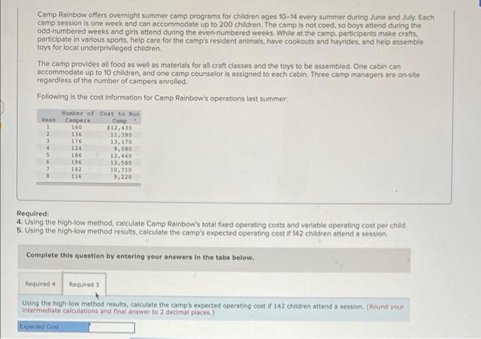 summer during June and July. Each camp session is one week and