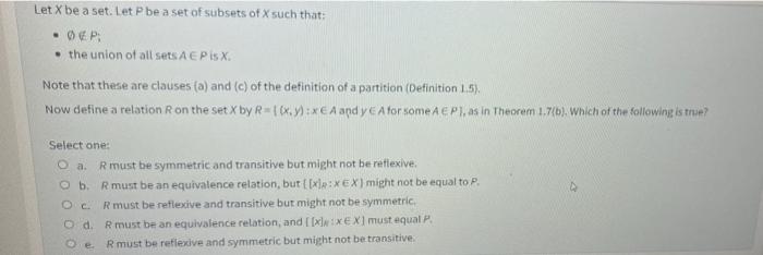 Let X be a set. Let P be a set of subsets