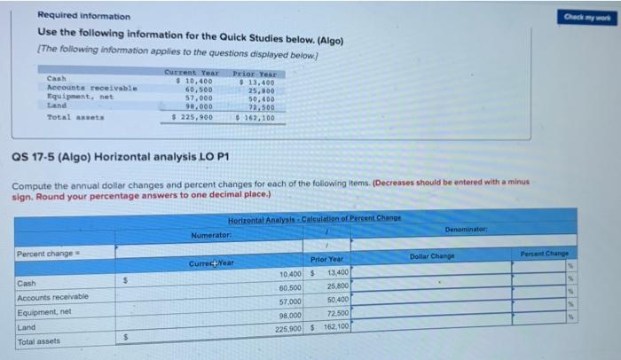 Required information Use the following information for the Quick Studies below. (Algo)
