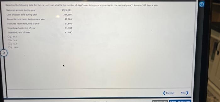 Based on the following data for the current year, what is the